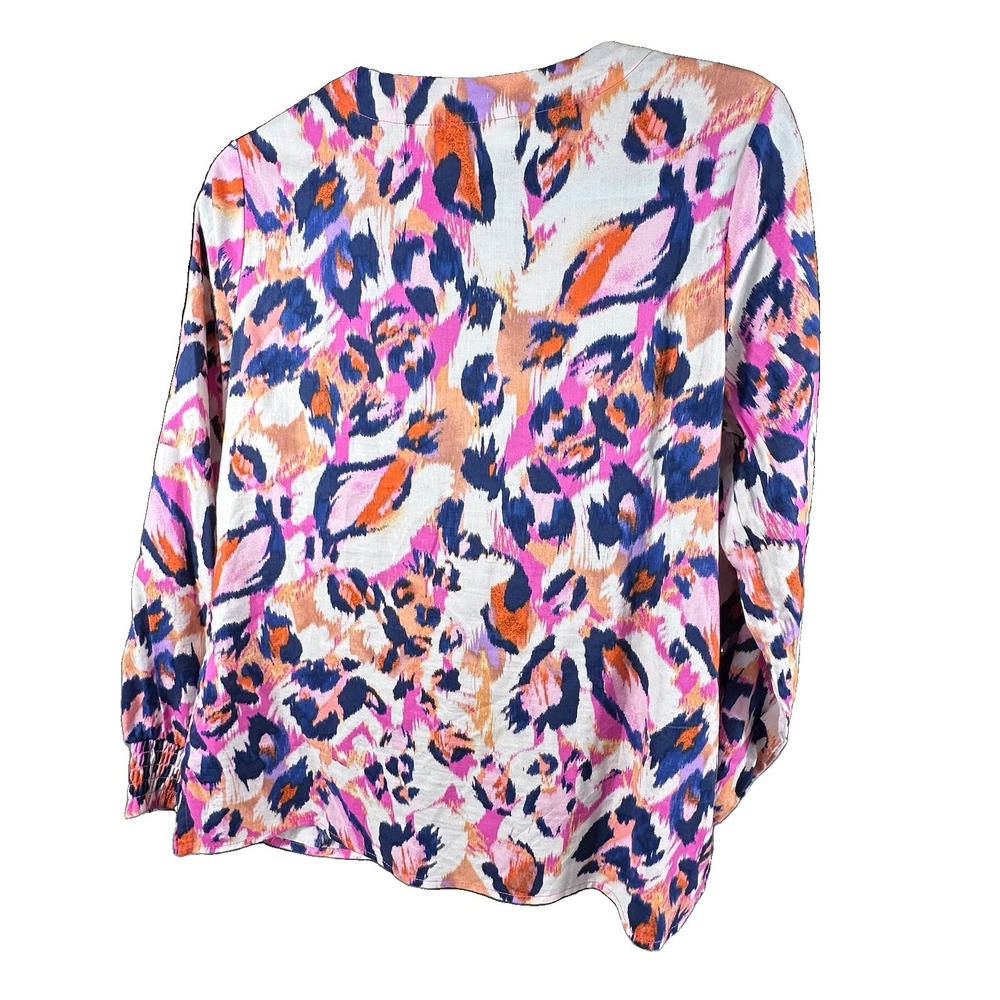 Belle Kim Gravel Vibrant Abstract Animal Print Smocked Sleeve Women's Top XS New - Picture 3 of 10